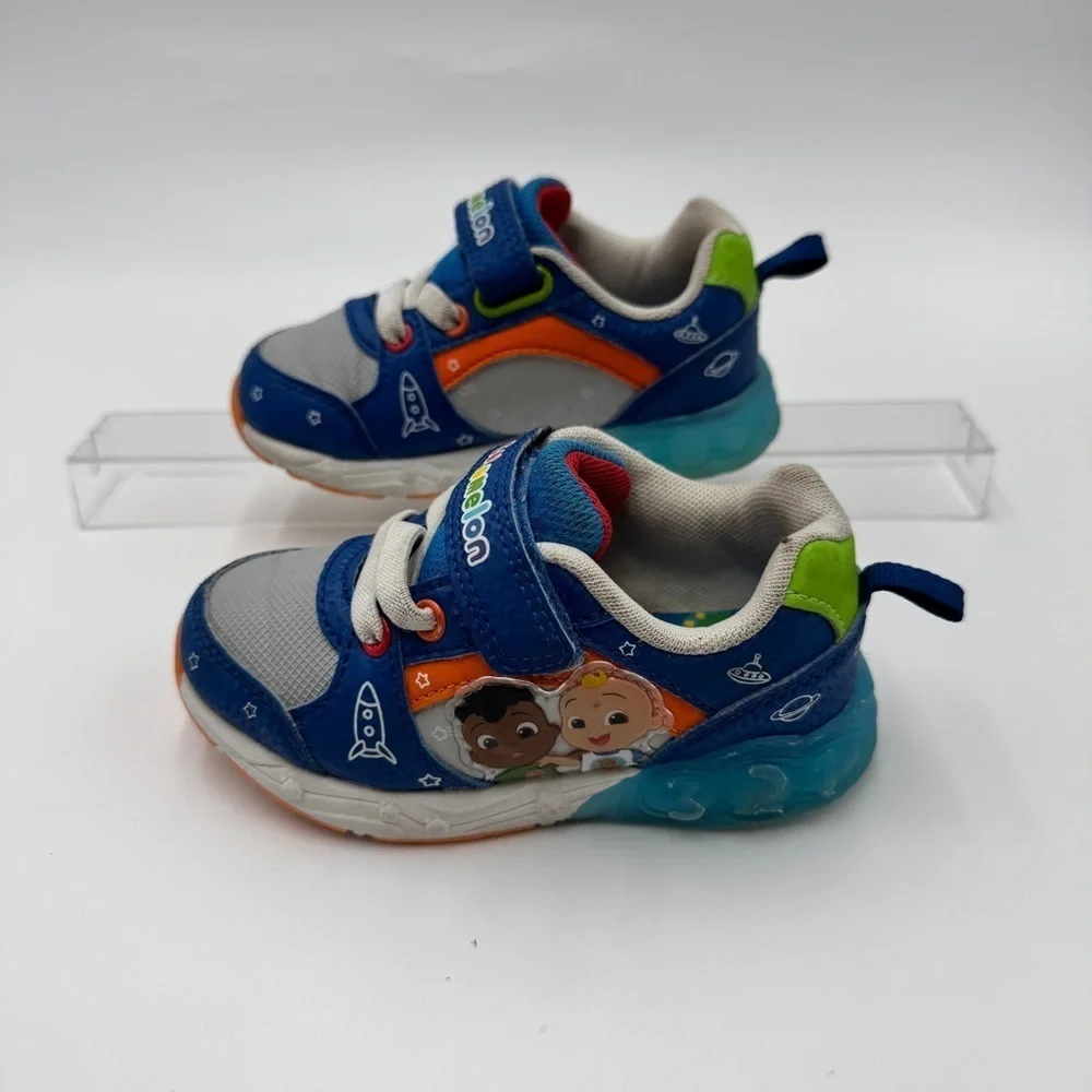 Cocomelon Blue and White Light Up Toddler Sneakers with Velcro Strap